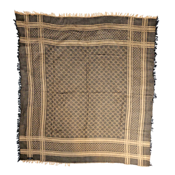 Gucci Brown & Beige GG Logo Print Wrap Shawl Scarf Pre-owned - Picture 1 of 16